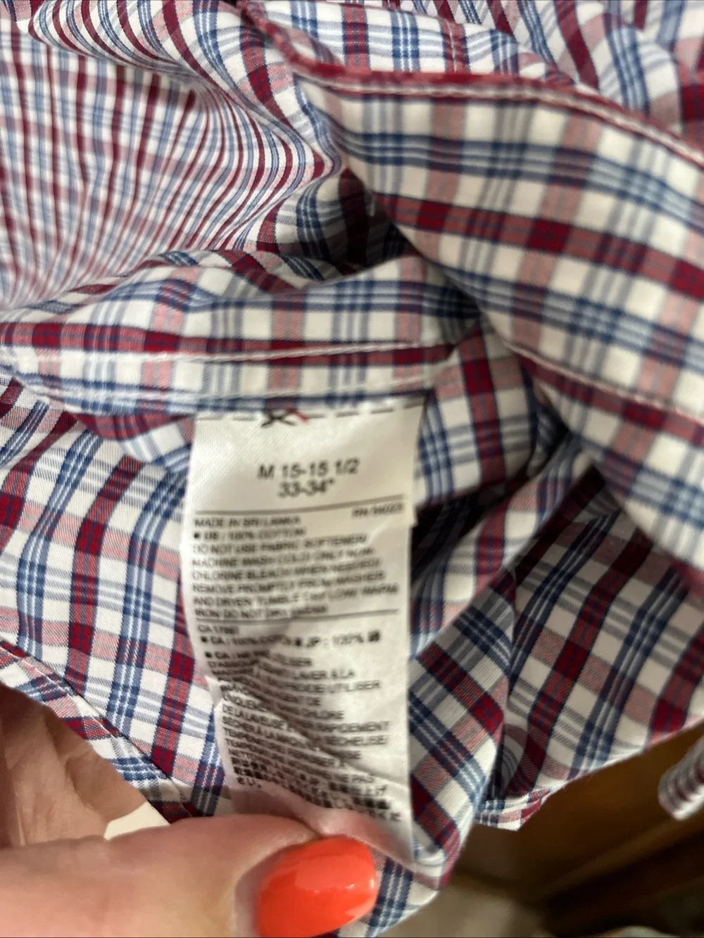 Banana Republic Red & Blue Non Iron Slim Fit Checked Dress Shirt Medium